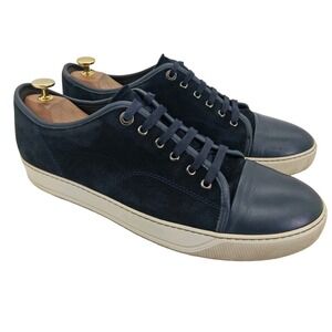 Lanvin Shoes Mens Size 10 Blue Suede Leather Cap Toe Low Top Casual Sneakers